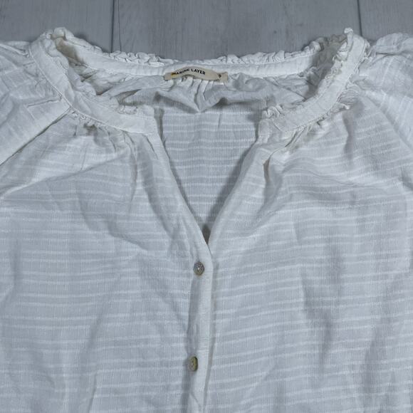 Marine Layer Shirt Women Small Nixi Puff Sleeve Top Collarless Boho White - Picture 2 of 9